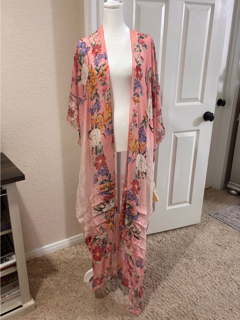 Pink Floral Maxi Kimono Dress
